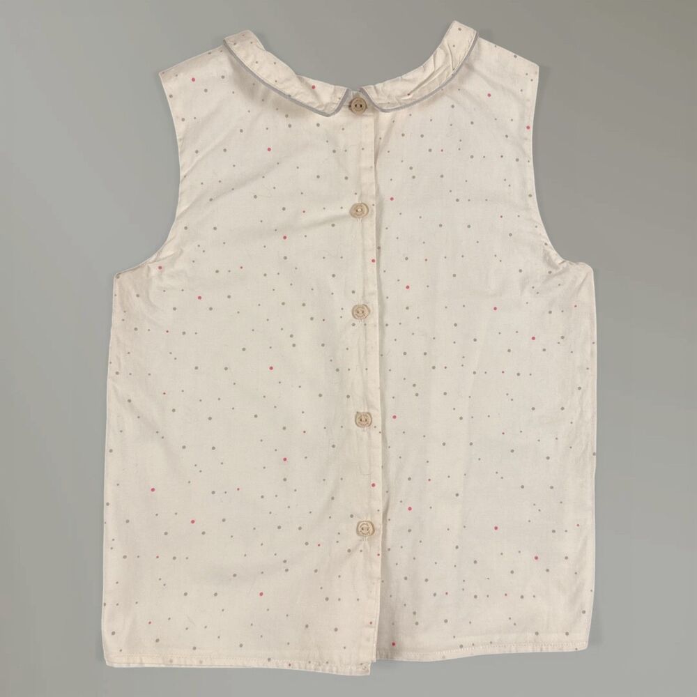 Marie Chantal Girl's Blouse Sleeveless Off-White Polkadots Boho Button Up Size 8